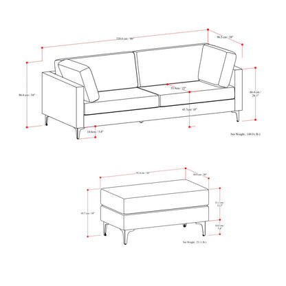 Ava - Mid Century Sofa With Ottoman Set - Dark Gray