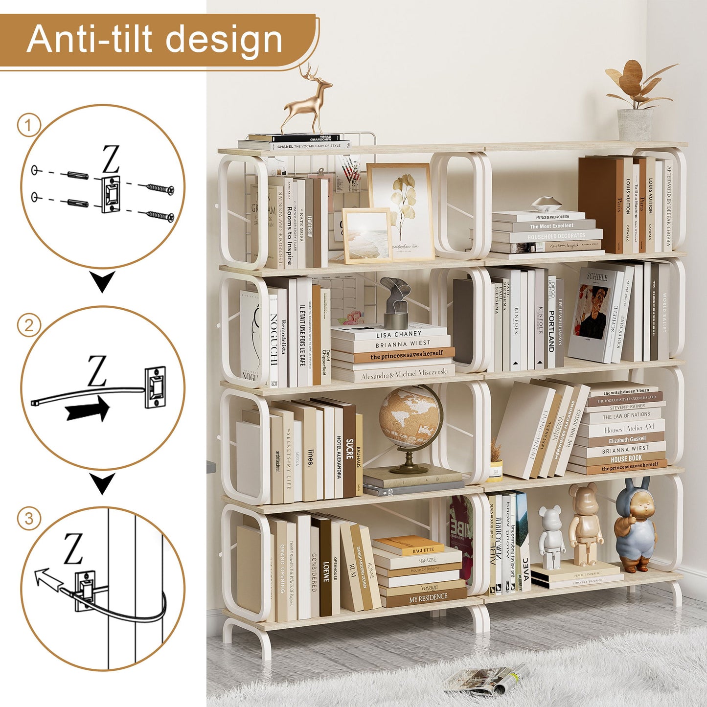 Vintage Industrial Style 5 Tier Large Bookshelf - White