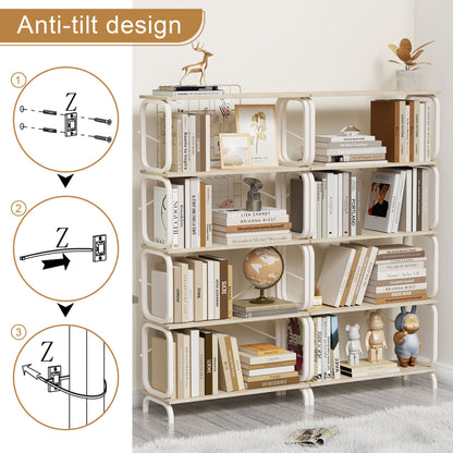 Vintage Industrial Style 5 Tier Large Bookshelf - White