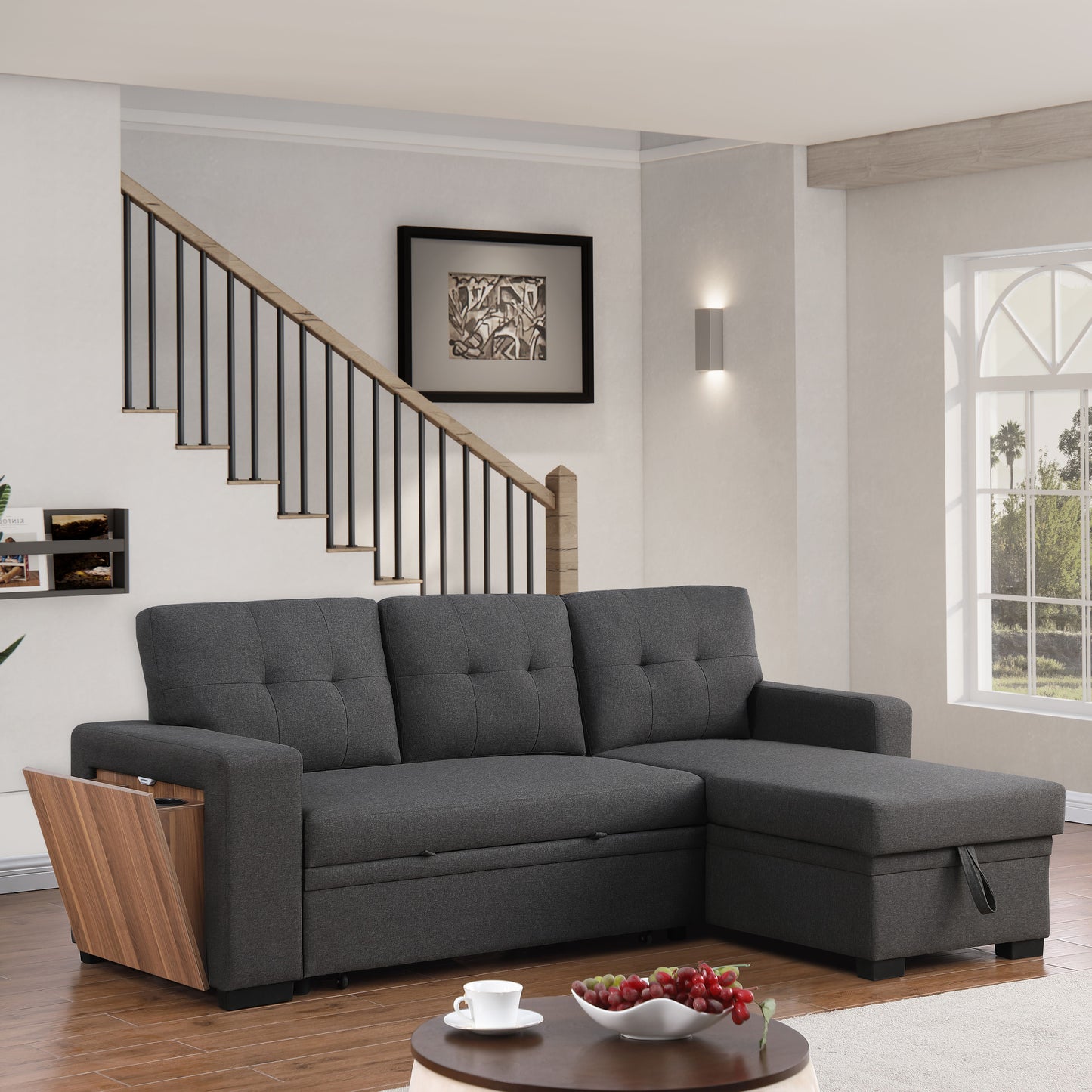 3 Piece Upholstered Sectional - Dark Gray