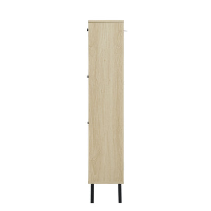 Modern Freestanding Rattan 3 Door Shoe Rack Storage Cabinet For Entryway - Natural Particle Board