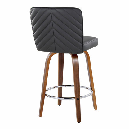 Henry - Contemporary Fixed Height Counter Stool With Swivel With Round Footrest (Set of 2) - Walnut / Black