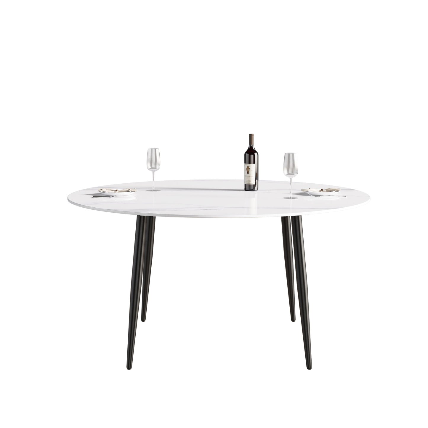 59.05" Modern Man-Made Stone Round Metal Dining Table-Position For 6 People - White / Black