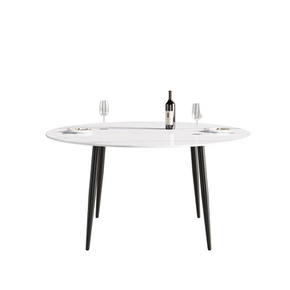 59.05" Modern Man-Made Stone Round Metal Dining Table-Position For 6 People - White / Black