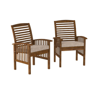 Modern 2 Piece Slat Back Patio Chairs With Cushions - Dark Brown