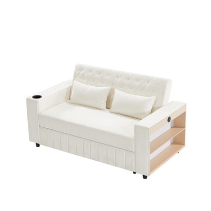 Pull Out Sofa Bed Convertible Couch Loveseat Sofa Modern Sleeper Sofa With Adjustable Backrest For Living Room - Beige