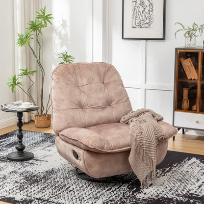 Modern Swivel Gliding Recliner Chair With Rocking Function And Phone Holder - Large Comfortable Reading Chair Stamped Velvet - Natural Brown