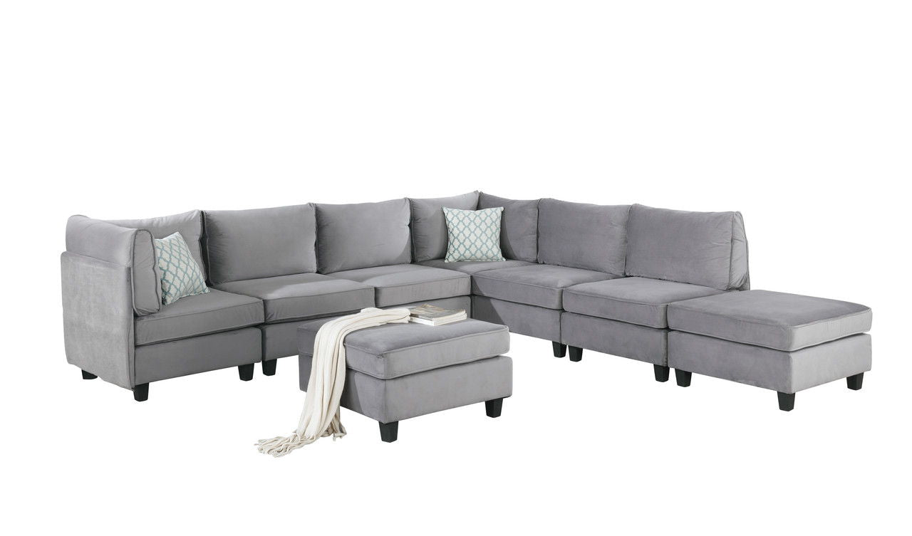 Simona - Velvet 8 Piece Modular Sectional Sofa - Gray