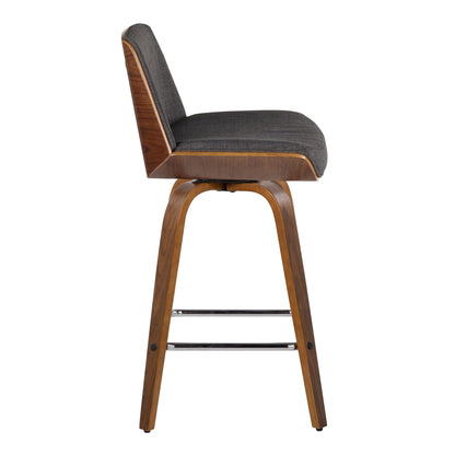Corazza - Mid-Century Modern Fixed Height Counter Stool & Swivel And Square Footrest (Set of 2) - Walnut / Charcoal