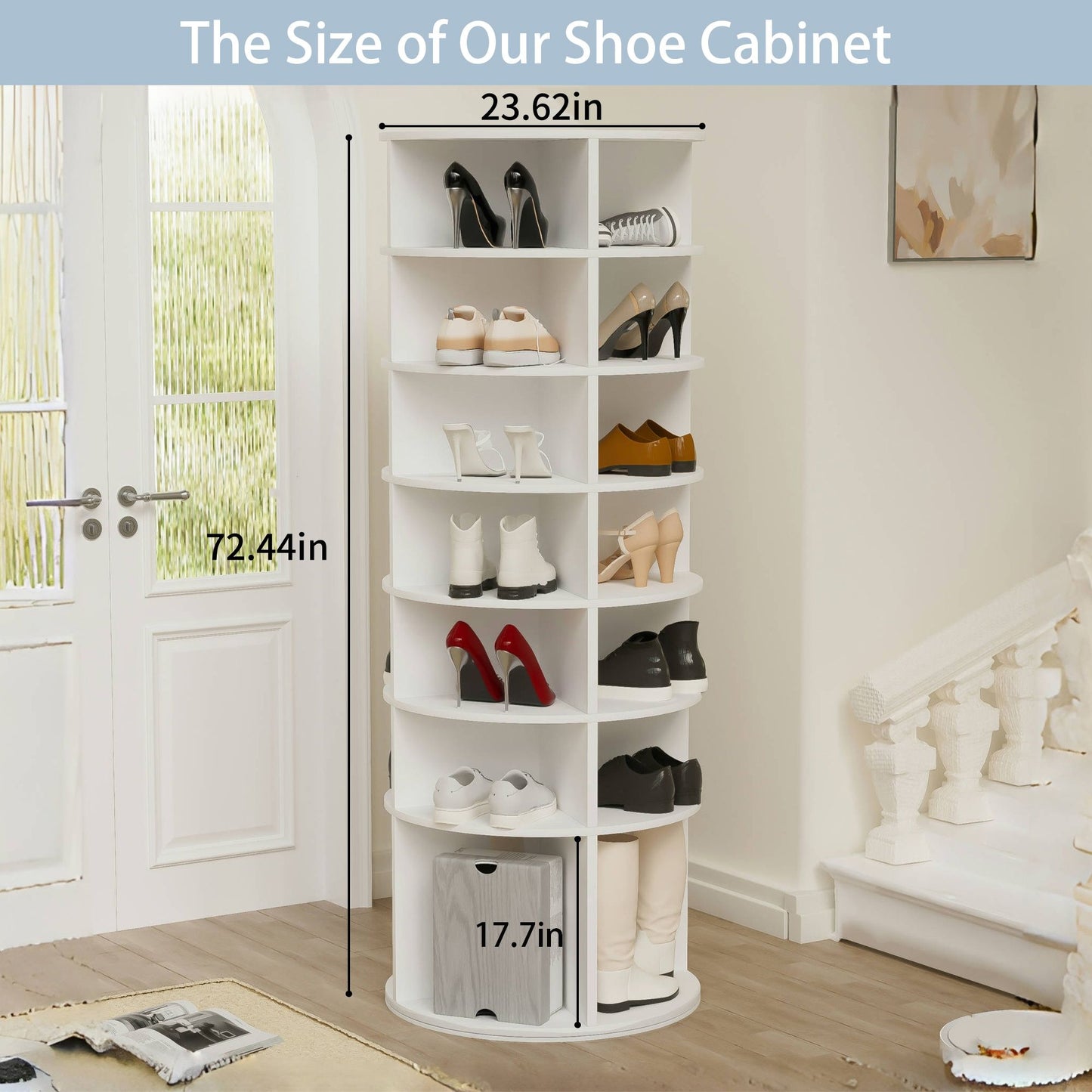 6 Tier Spinning Shoe Rack, Free Standing, 360ÔøΩÔøΩ Revolving Shoe Organizer - White