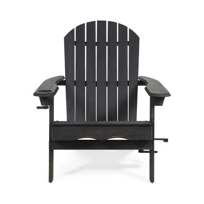Zenithia - Outdoor Foldable Adirondack Chair With 2 Cup Holders - Dark Gray