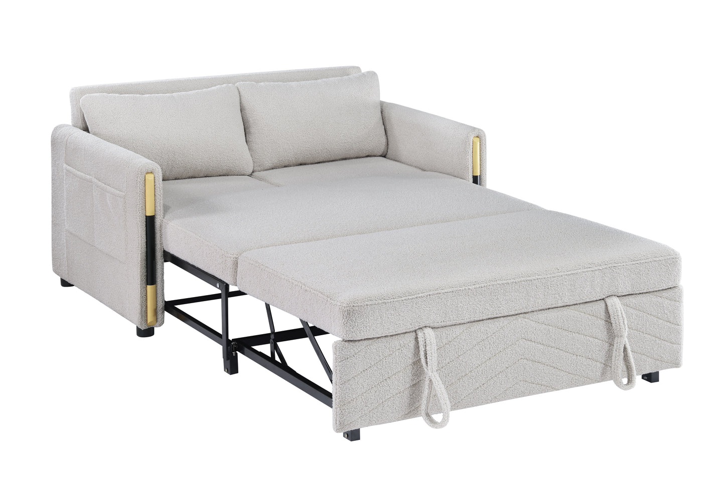 Percy - Teddy Velvet Sleeper Loveseat With Dual - Pull Sleeper Design - Beige