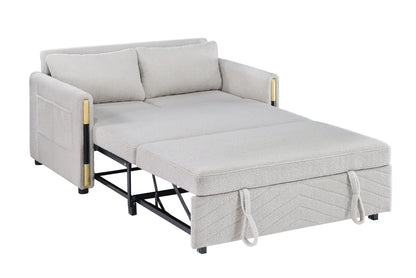 Percy - Teddy Velvet Sleeper Loveseat With Dual - Pull Sleeper Design - Beige