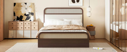 Queen Size Platform Bed With Trundle And 2 Drawers - Espresso