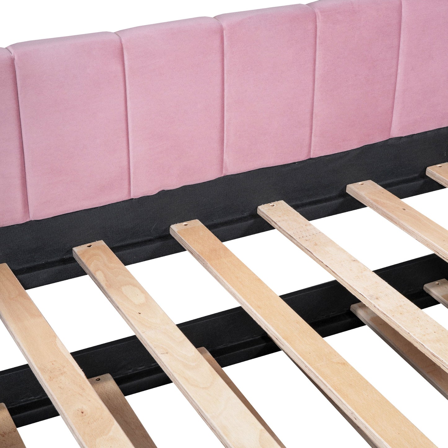 Twin Size Upholstered Daybed With Ergonomic Design Backrest And Trundle - Pink