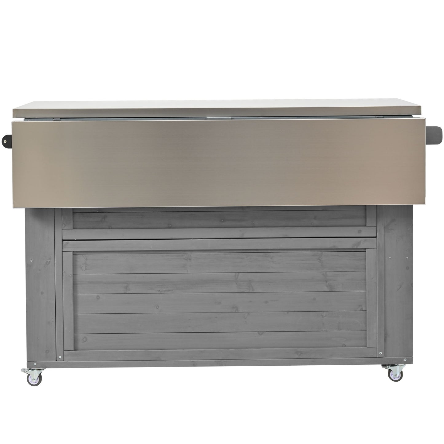 Outdoor Kitchen Island Fir Wood Kitchen Island With Stainless Steel Top, Ample Storage Space, Towel And Spice Racks And A Bottle Opener For Outdoor - Gray