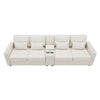 Upholstered Sofa With Console, 2 Cupholders And 2 USB Ports Wired Or Wirelessly Charged, Modern Linen Fabric Couches With 4 Pillows (4 Seat) - Beige