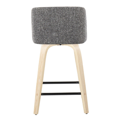 Toriano - Contemporary Fixed Height Counter Stool With Swivel With Square Footrest (Set of 2) - Natural / Gray