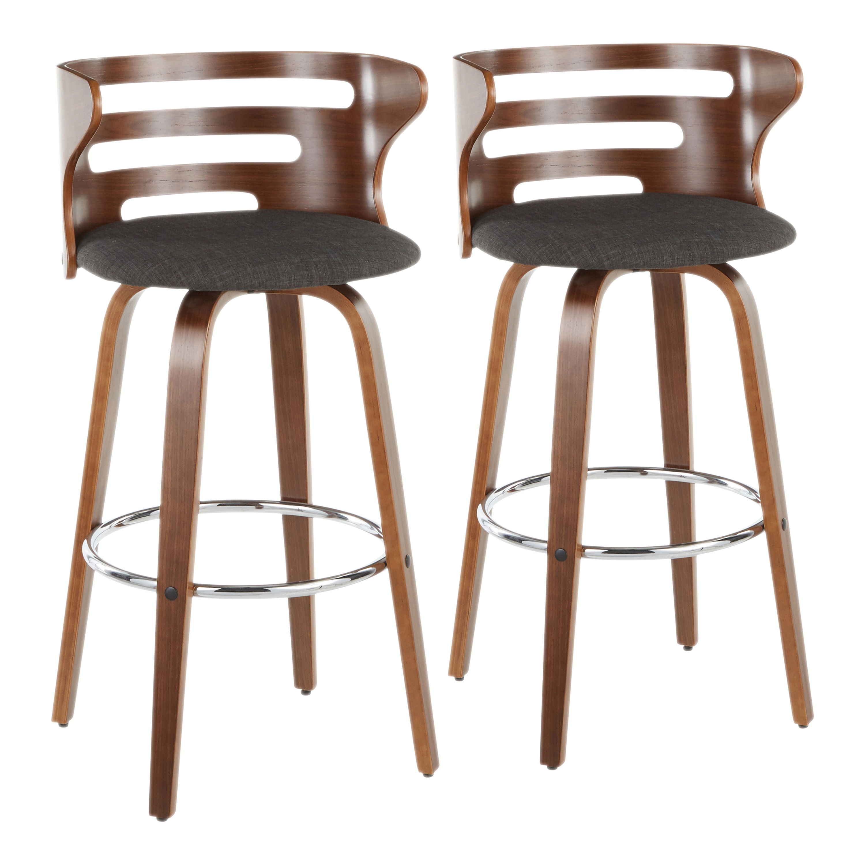 Cosini - Mid-Century Modern Barstool With Swivel (Set of 2) - Walnut / Charcoal