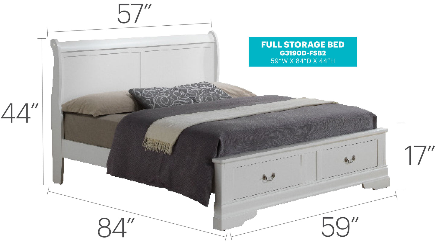 Louis Phillipe - Full Elegant Storage Bed - White