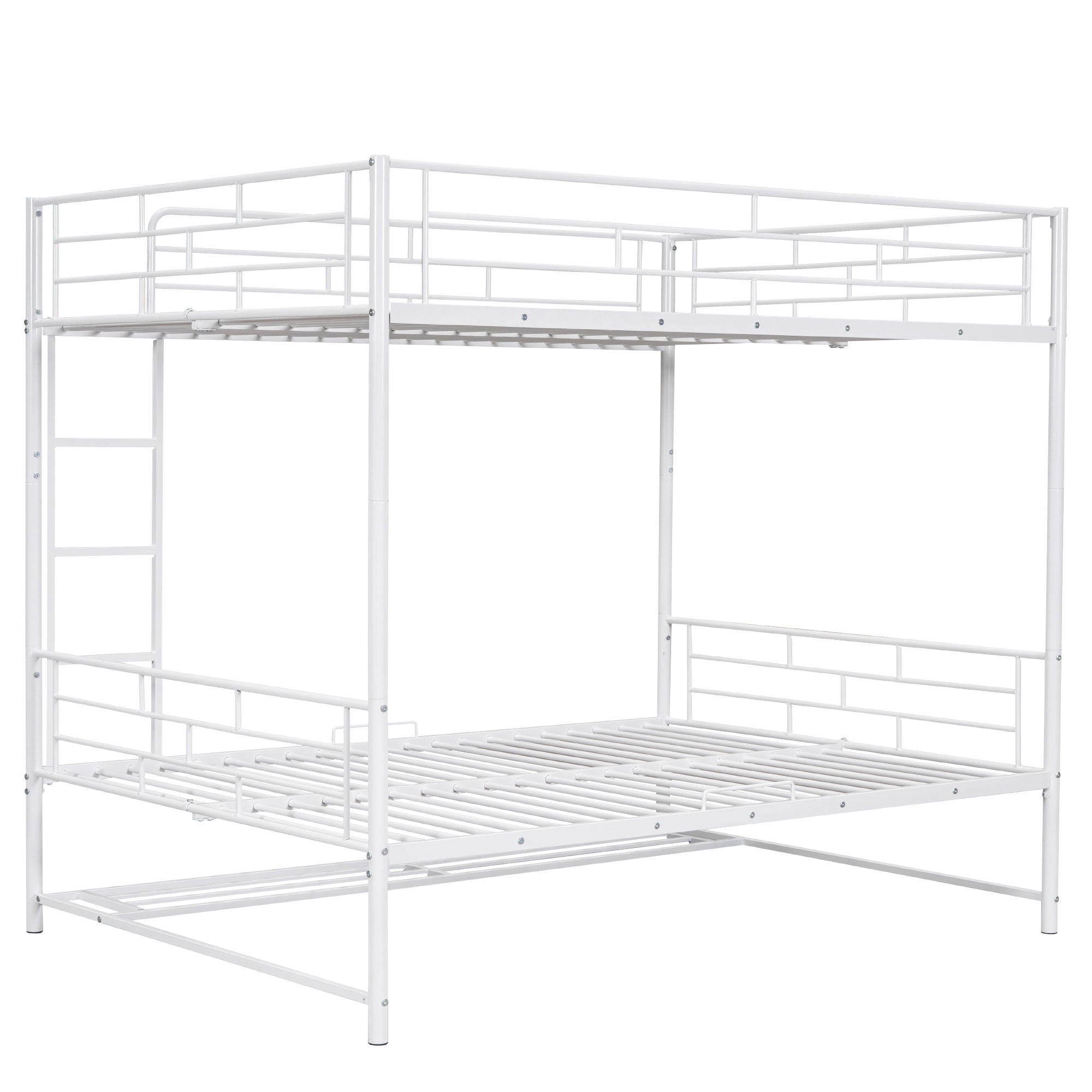 Full Over Full Bunk Bed With Shelf And Guardrails - White