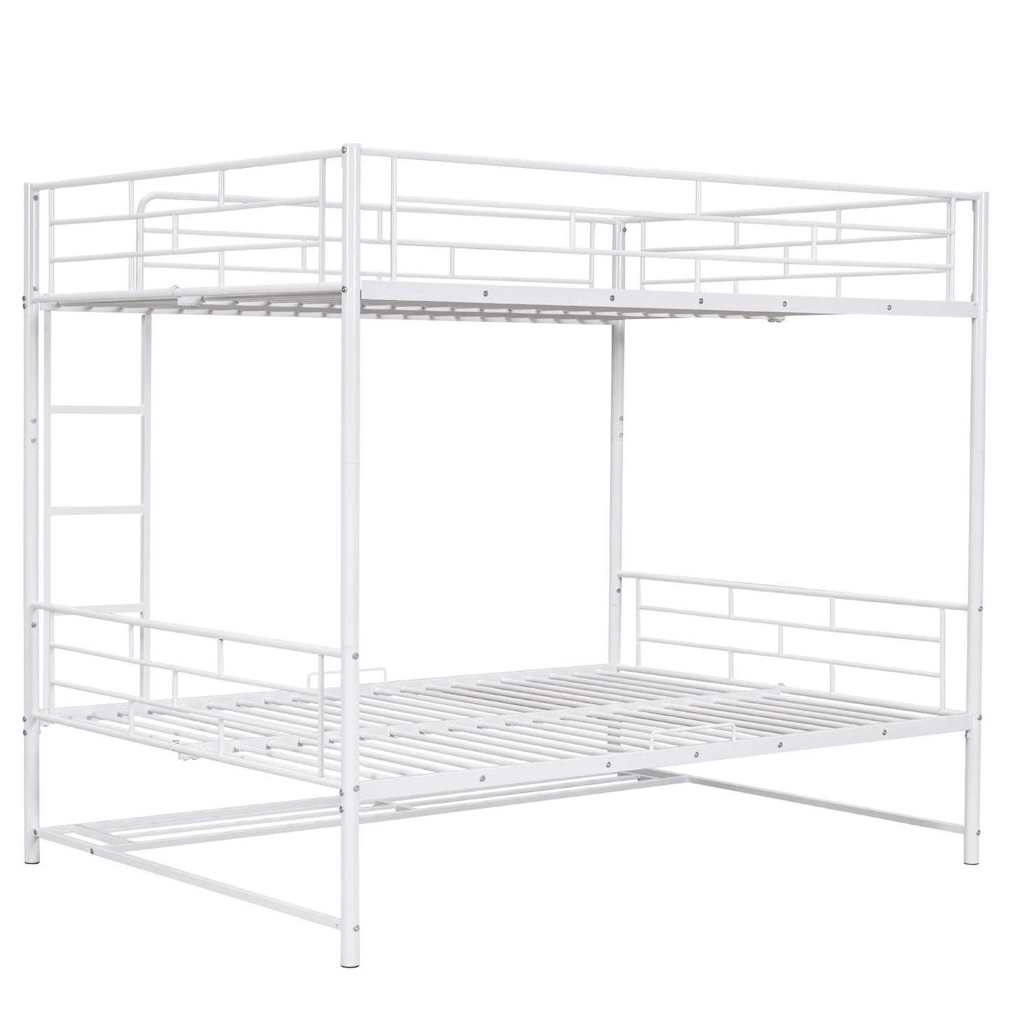 Full Over Full Bunk Bed With Shelf And Guardrails - White