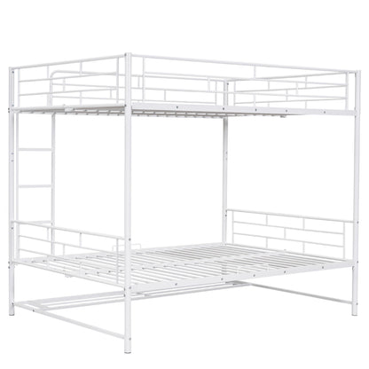 Full Over Full Bunk Bed With Shelf And Guardrails - White