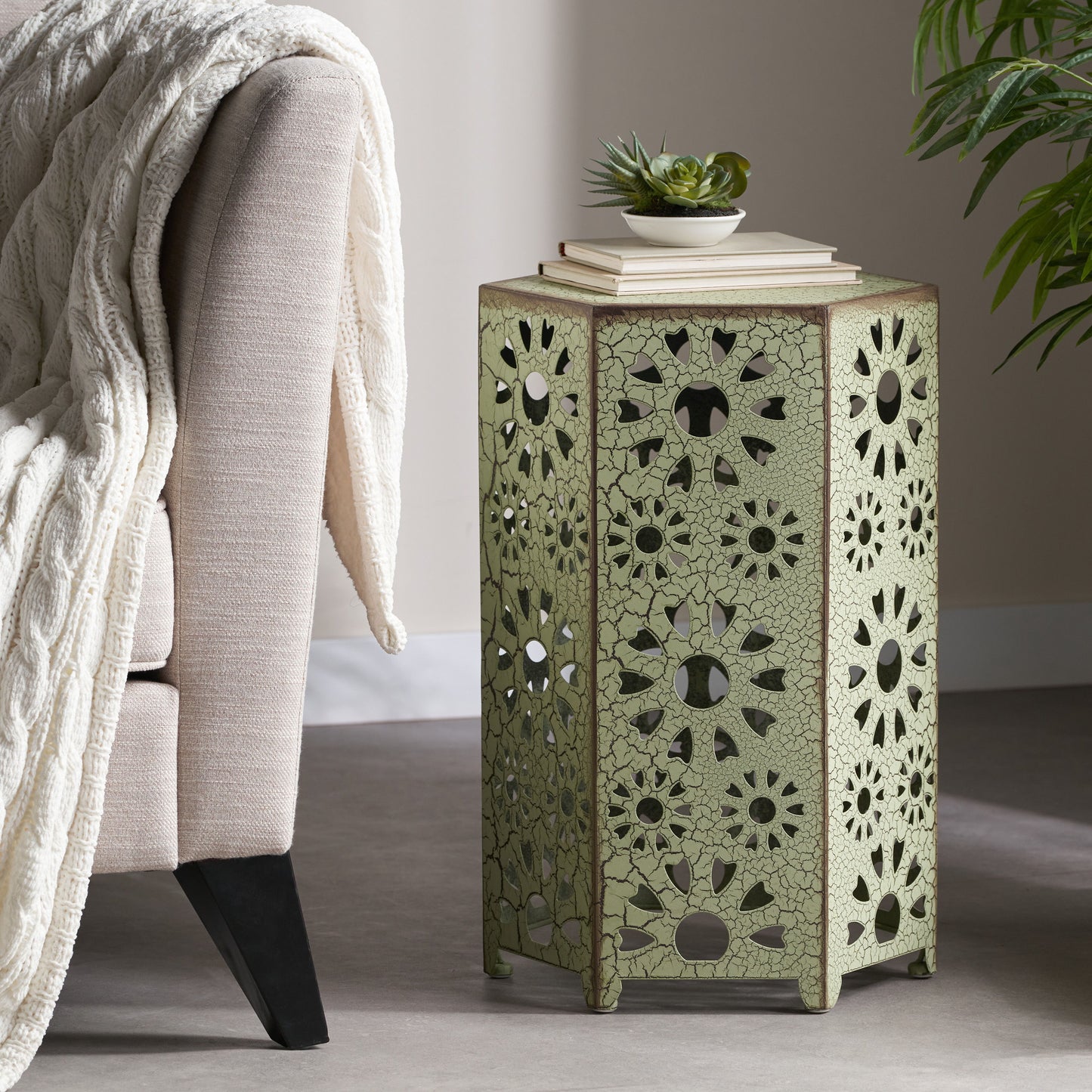 Galore - Side Table With Sunburst Cut Out Design - Green