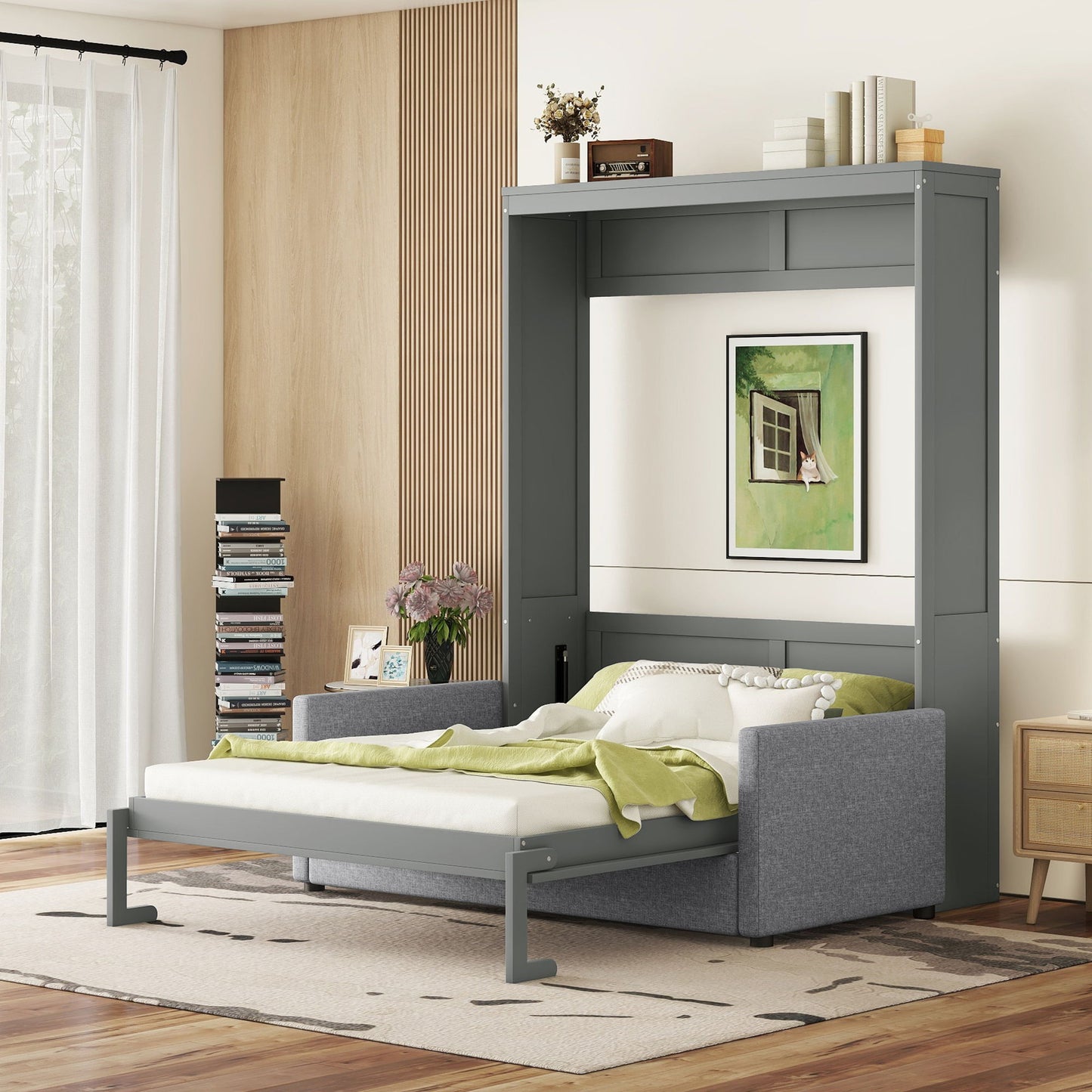 Queen Size Murphy Wall Bed With Cushion - Gray
