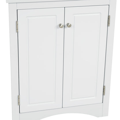 Triangle Bathroom Storage Cabinet With Adjustable Shelves, Freestanding Floor Cabinet For Home Kitchen - White