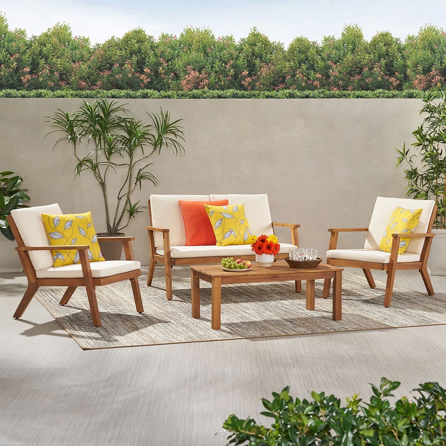 Avacyn - Outdoor 4 Seater Chat Set With Cushions - Natural / Cream