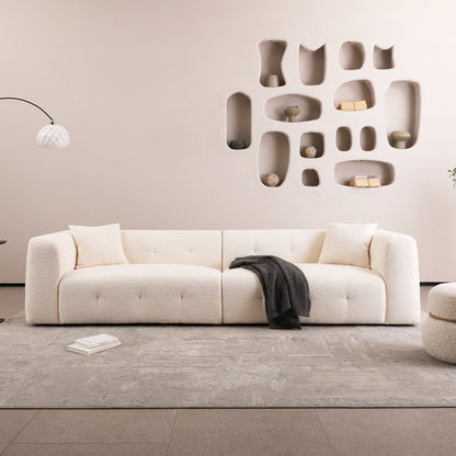 Stylish Sofa With Square Design And Thick Handrailing For Living Room Or Office - Beige