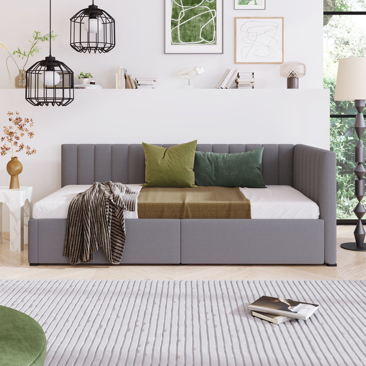 Twin Size Upholstered Daybed With 2 Storage Drawers, Sofa Bed Frame No Box Spring Needed - Gray