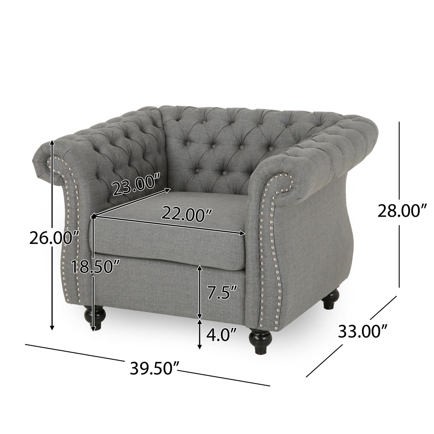 Nexuson - Upholstered Fabric Chesterfield Chair With Deep Tufted And Nailhead Trim - Dark Gray