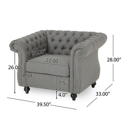 Nexuson - Upholstered Fabric Chesterfield Chair With Deep Tufted And Nailhead Trim - Dark Gray