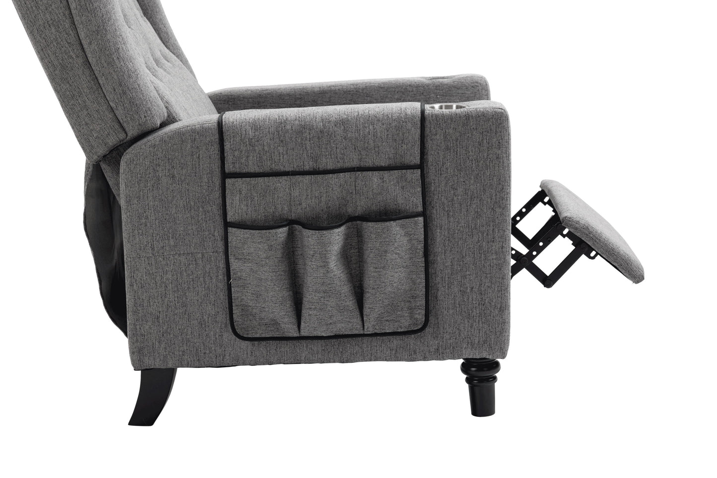 Arm Pushing Recliner Chair, Modern Button Tufted Wingback Push Back Recliner Chair, Living Room Chair Fabric Pushback Manual Single Reclining Sofa Home Theater Seating For Bedroom - Dark Gray