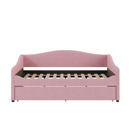Full Size Upholstered Daybed With Light And Trundle - Pink