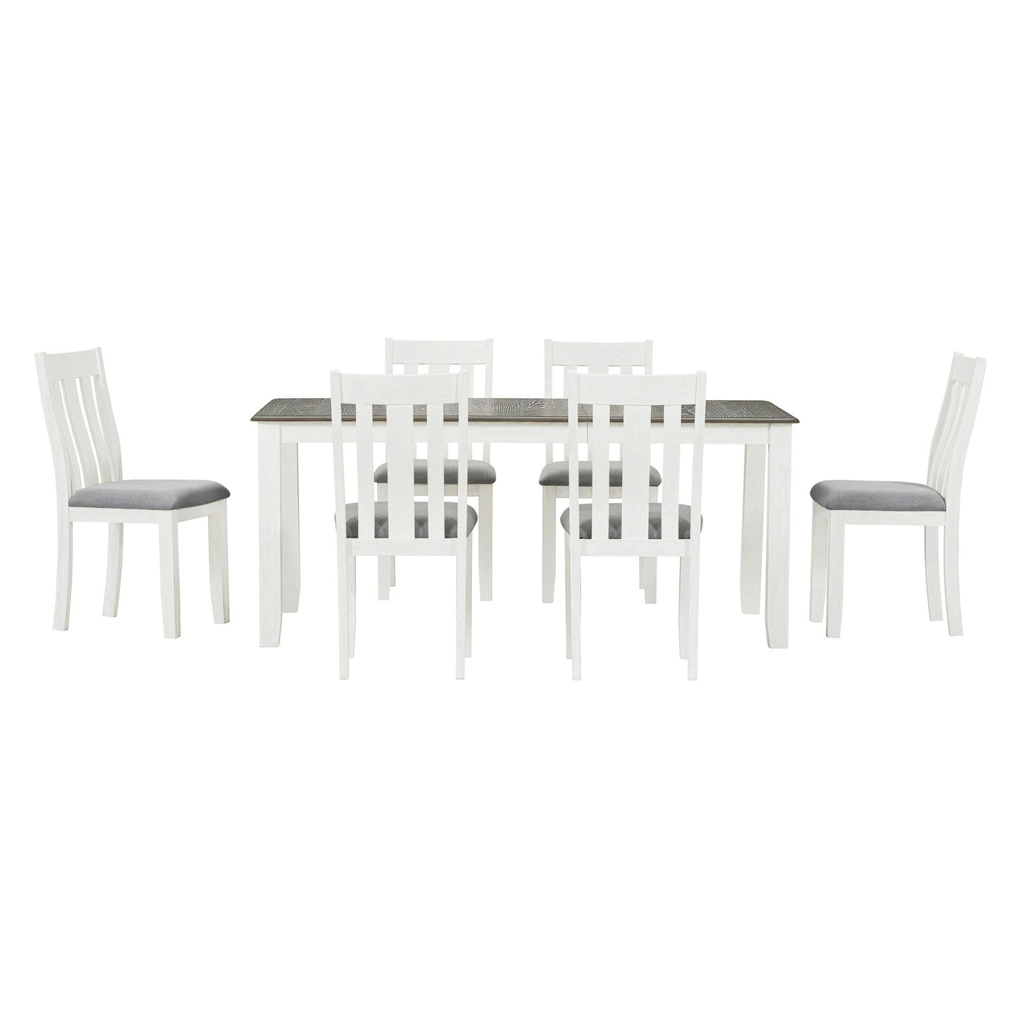 7 Piece Dining Table Set Retro Style With Extendable Table And 6 Upholstered Chairs - Antique Brown / White