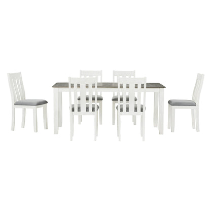 7 Piece Dining Table Set Retro Style With Extendable Table And 6 Upholstered Chairs - Antique Brown / White