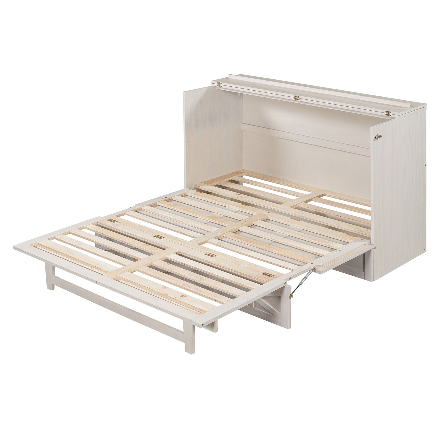 Queen Size Murphy Bed With Large Drawers - Brushed White