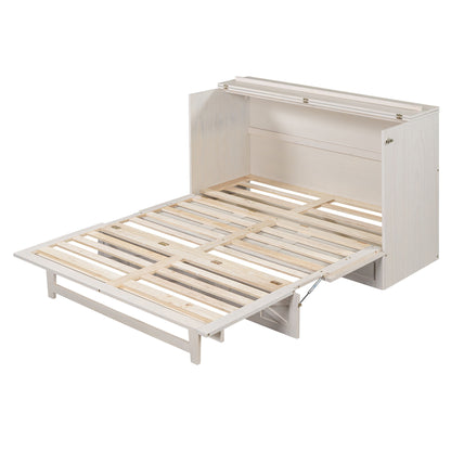 Queen Size Murphy Bed With Large Drawers - Brushed White
