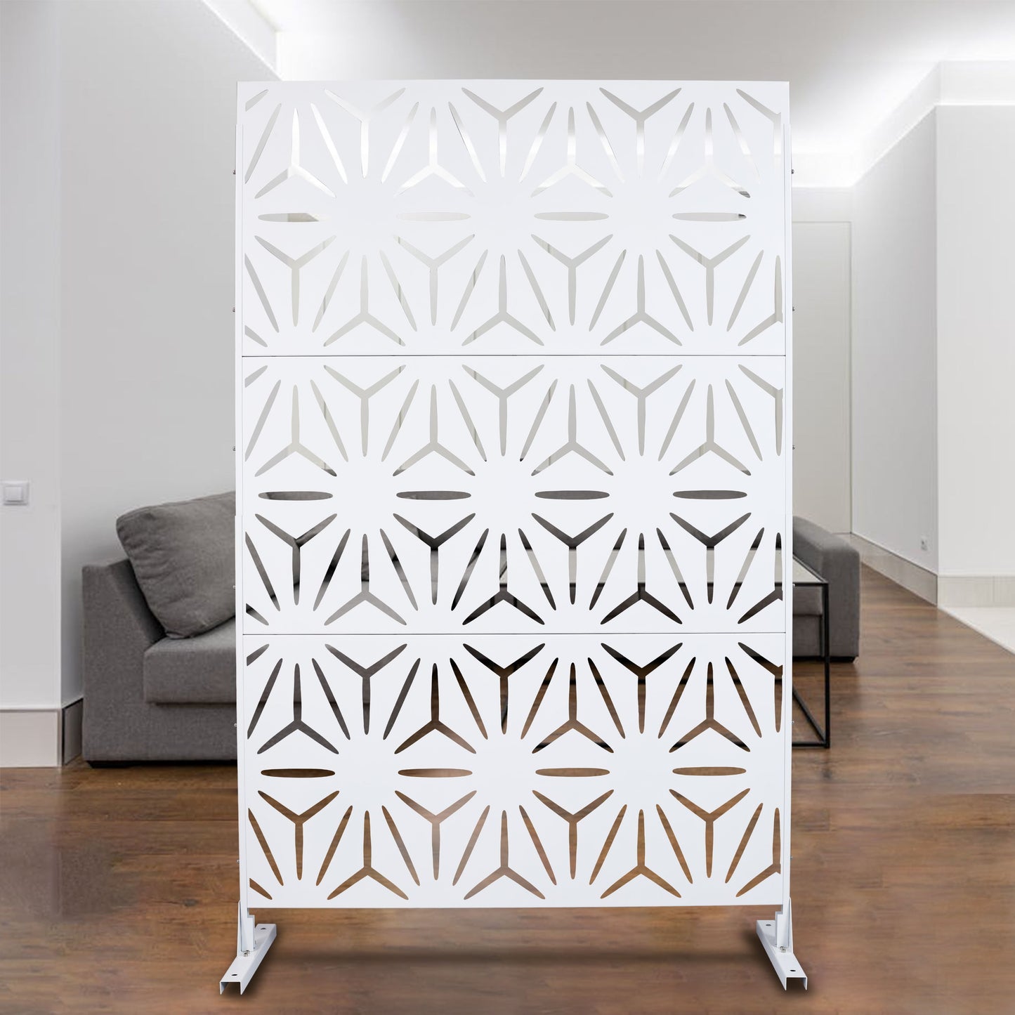 Outdoor & Indoor Metal Privacy Screen, Freestanding Decorative Panels For Deck, Balcony, Patio, Lawn, And Garden - White