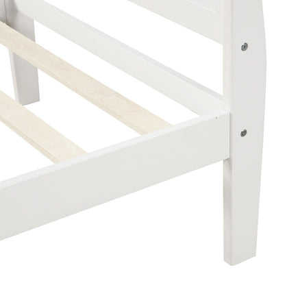 Twin Platform Bed Frame Mattress Foundation Sleigh Bed With Headboard, Footboard, Slat Support - White