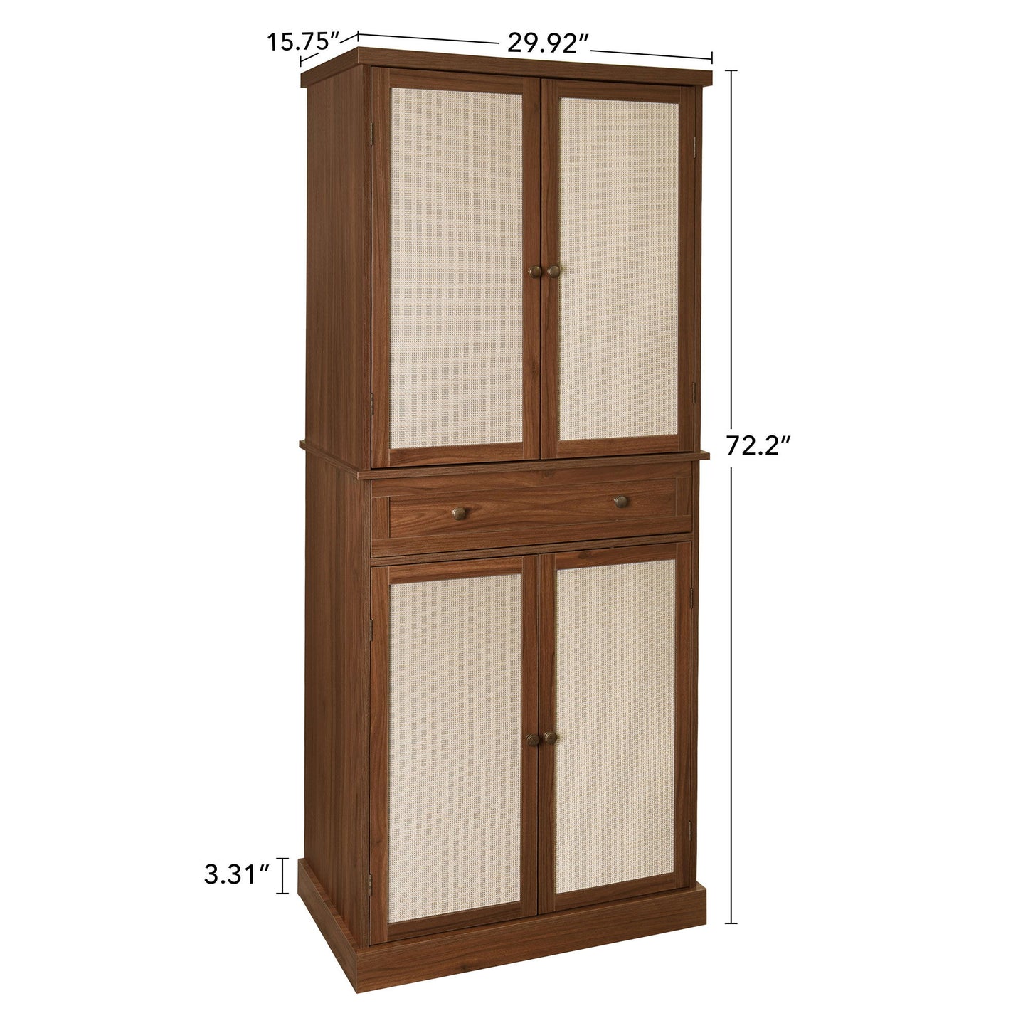 4 Door Cabinet With 1 Drawer, With 4 Adjustable Inner Shelves, Storage Cabinet - Walnut