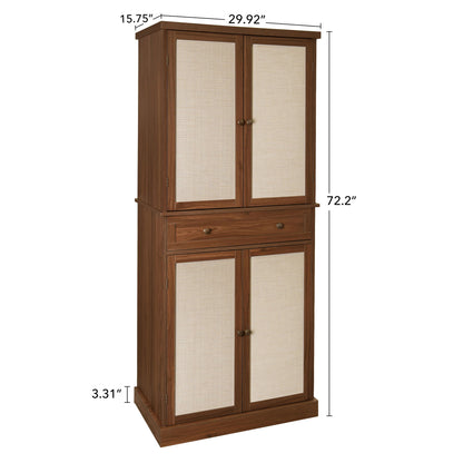 4 Door Cabinet With 1 Drawer, With 4 Adjustable Inner Shelves, Storage Cabinet - Walnut