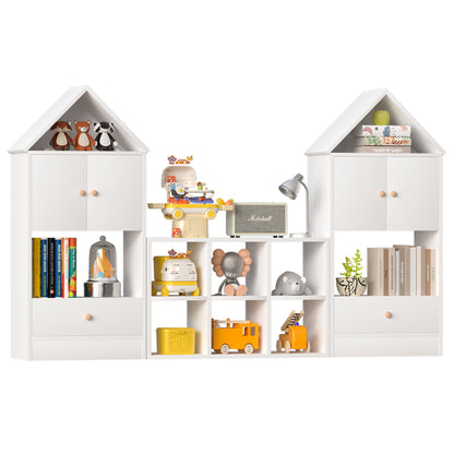 Versatile Children's Bookshelf With House-Shaped Design Multifunctional Storage - White