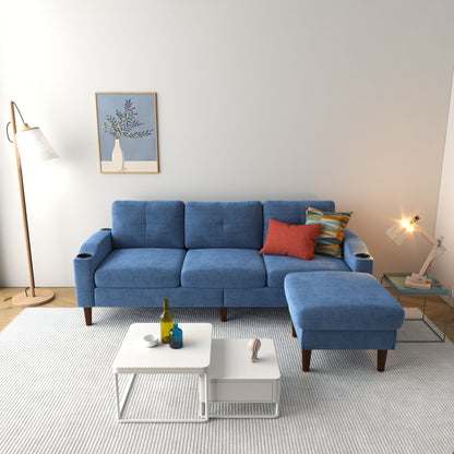 Convertible Combination Sofa, Sofa L Shaped, Sofa With Storage Cabinet Footstool, Living Room Sofa, Living Room 3 Seater Combination Sofa - Navy Blue