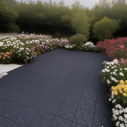 Stone Style Patio Deck Tiles Diy - Module Interlocking Decking Tiles Polypropylene 12" - Dark Gray