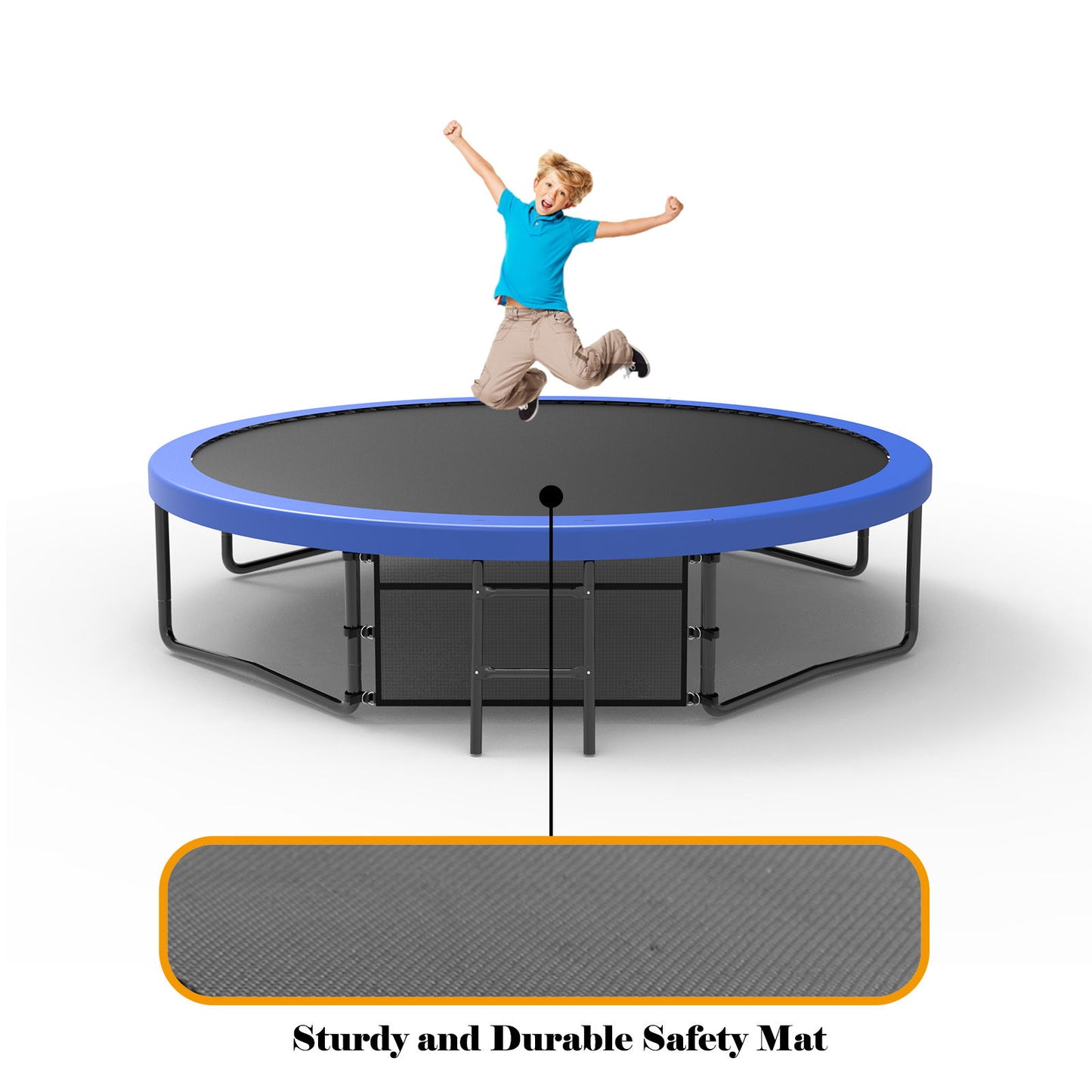 12Ft Recreational Kids Trampoline With Safety Enclosure Net & Ladder, Outdoor Recreational Trampolines - Blue
