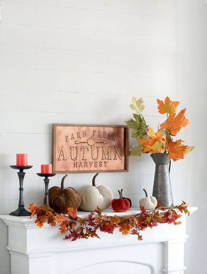 Velvet Maple Leaf Spray, Botanicals Decor For Harvest Festival Fall Festival & Thanksgiving Table Decorations (Set of 6) - Green